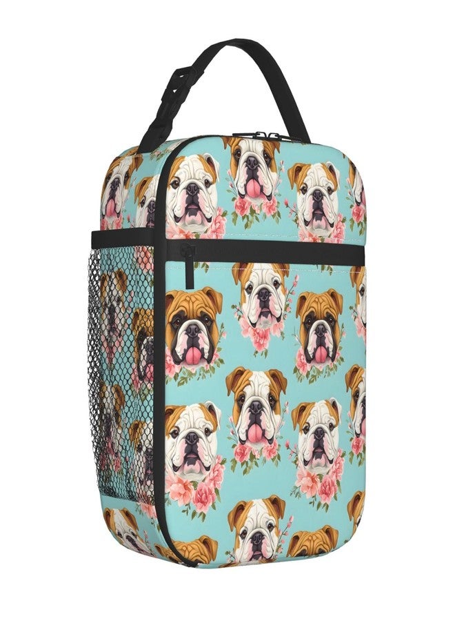 VODRM Cute Dog Lunch Box for Kids,Puppy Insulated Bag for Student,Pet Lovers Reusable Thermal Insulation Cooler Tote Bags for School Work Picnic Camping Outdoor Gifts (English Bulldog and Floral) - Image 2